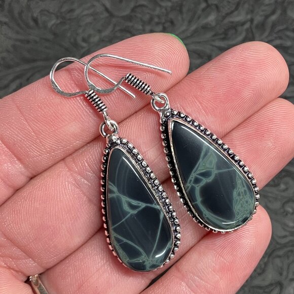 Spiderweb Obsidian Earrings Stone Crystal Jewelry - Picture 3 of 5